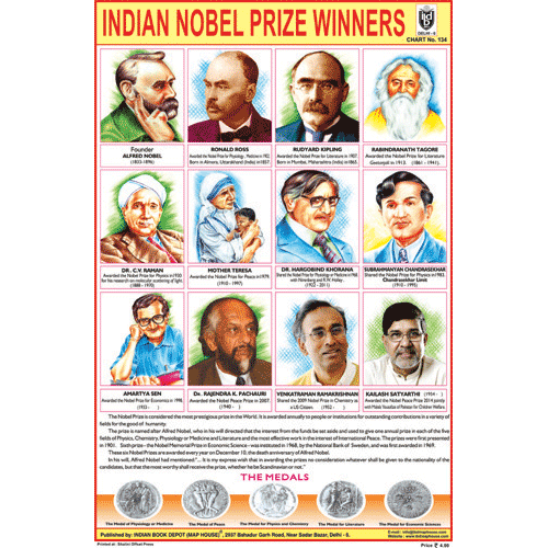 INDIAN NOBEL PRIZE WINNERS CHART SIZE 12X18 (INCHS) 300GSM ARTCARD - Indian Book Depot (Map House)