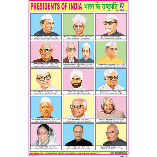 PRESIDENTS OF INDIA CHART SIZE 12X18 (INCHS) 300GSM ARTCARD