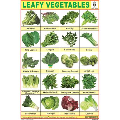 LEAFY VEGETABLES CHART SIZE 12X18 (INCHS) 300GSM ARTCARD - Indian Book Depot (Map House)