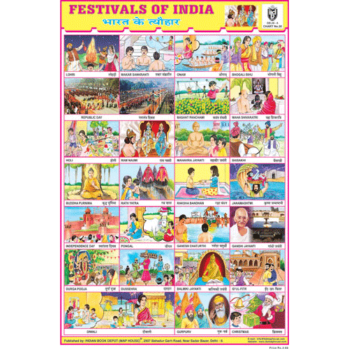 FESTIVALS OF INDIA (COMBINED) CHART SIZE 12X18 (INCHS) 300GSM ARTCARD - Indian Book Depot (Map House)