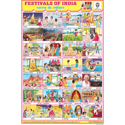 FESTIVALS OF INDIA (COMBINED) CHART SIZE 12X18 (INCHS) 300GSM ARTCARD - Indian Book Depot (Map House)