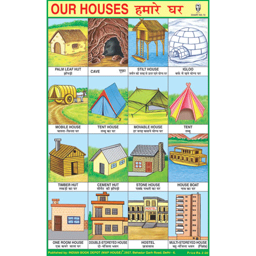 OUR HOUSES (DIFFERENT TYPE OF HOUSES) CHART SIZE 12X18 (INCHS) 300GSM ARTCARD - Indian Book Depot (Map House)
