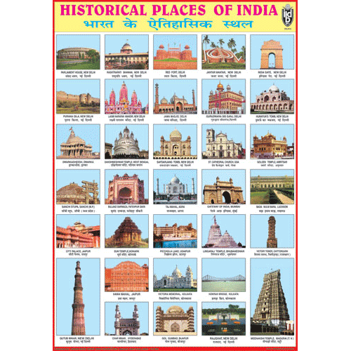 HISTORICAL PLACES OF INDIA CHART SIZE 70 X 100 CMS - Indian Book Depot (Map House)
