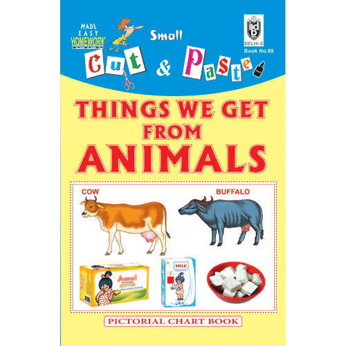 Cut and paste book of THINGS WE GET FROM ANIMALS - Indian Book Depot (Map House)