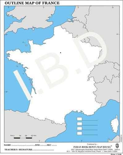 Big size | Practice Map of France |Pack of 100 Maps| Outline Maps - Indian Book Depot (Map House)