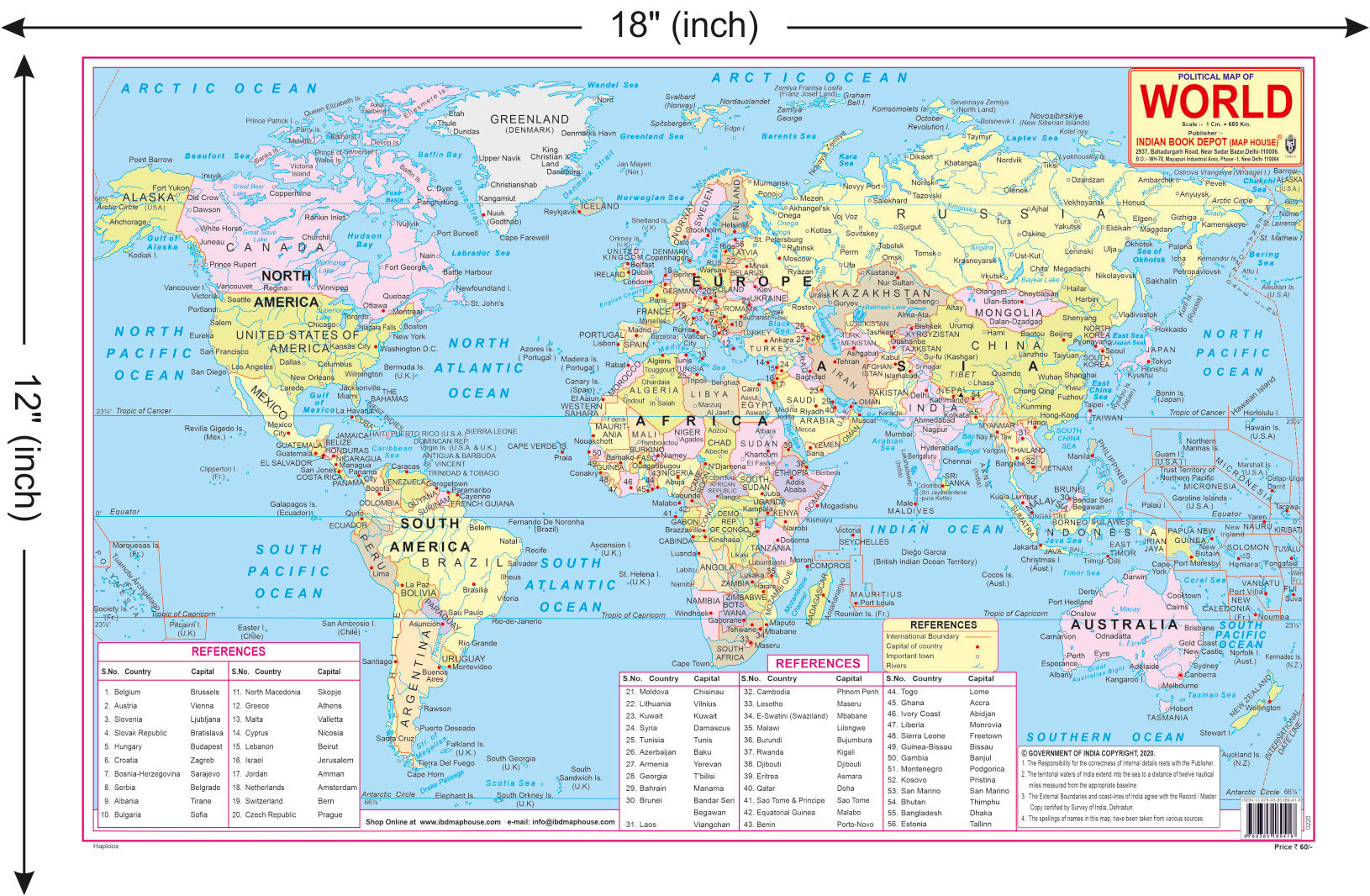 Combo pack of India and world Laminated maps 12 x 18 inchs
