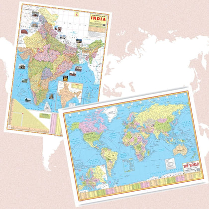 India and World Map Combo Size 70 X 100 CMS (Laminated)