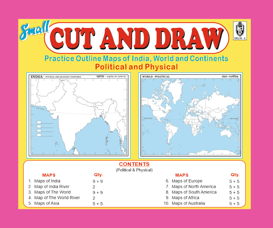 Small Cut and Draw outline map practice book SMALL size (contains assorted 100 maps) India|world|continents|political and physical maps