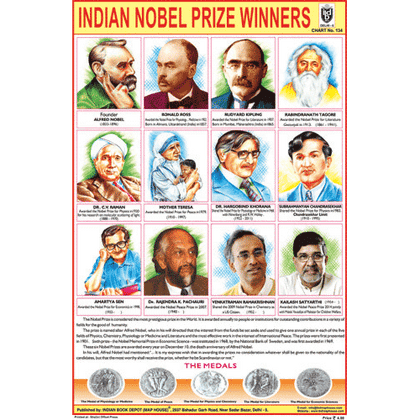 INDIAN NOBEL PRIZE WINNERS CHART SIZE 12X18 (INCHS) 300GSM ARTCARD - Indian Book Depot (Map House)