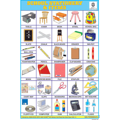 SCHOOL & STATIONERY ARTICLES CHART SIZE 12X18 (INCHS) 300GSM ARTCARD