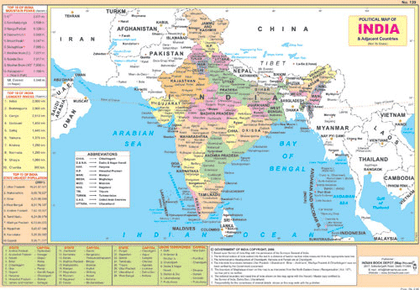 INDIA POLITICAL & ADJACENT COUNTRIES CHART SIZE 12X18 (INCHS) 300GSM ARTCARD - Indian Book Depot (Map House)