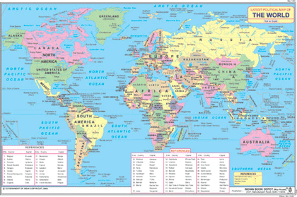 MAP OF  THE WORLD CHART SIZE 12X18 (INCHS) 300GSM ARTCARD - Indian Book Depot (Map House)