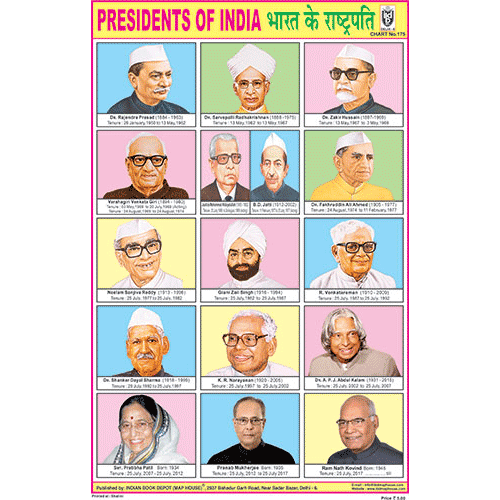 PRESIDENTS OF INDIA SIZE 24 X 36 CMS CHART NO. 175 - Indian Book Depot (Map House)