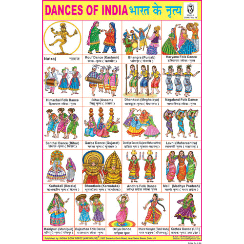DANCES OF INDIA CHART SIZE 12X18 (INCHS) 300GSM ARTCARD - Indian Book Depot (Map House)