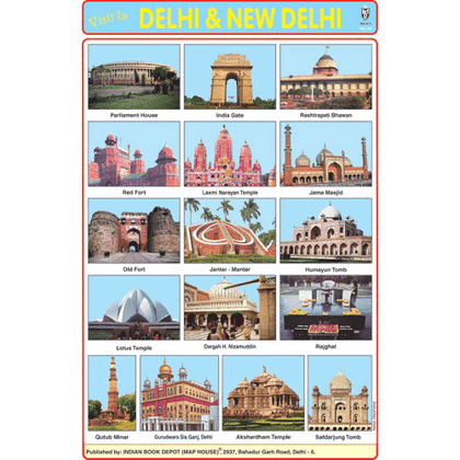 DELHI & NEW DELHI CHART SIZE 12X18 (INCHS) 300GSM ARTCARD - Indian Book Depot (Map House)