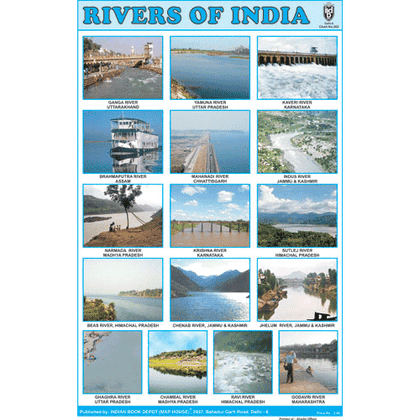 RIVERS OF INDIA CHART SIZE 12X18 (INCHS) 300GSM ARTCARD - Indian Book Depot (Map House)