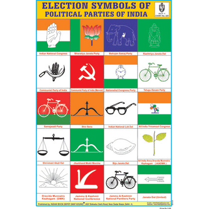 ELECTION SYMBOLS OF NATIONAL PARTIES CHART SIZE 12X18 (INCHS) 300GSM ARTCARD - Indian Book Depot (Map House)