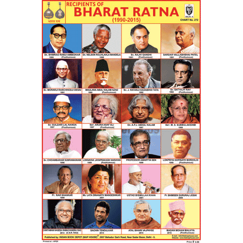 RECIPIENTS OF BHARAT RATNA (1990 2015) CHART SIZE 12X18 (INCHS) 300GSM ARTCARD - Indian Book Depot (Map House)