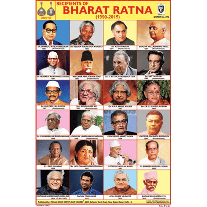 RECIPIENTS OF BHARAT RATNA (1990 2015) CHART SIZE 12X18 (INCHS) 300GSM ARTCARD - Indian Book Depot (Map House)