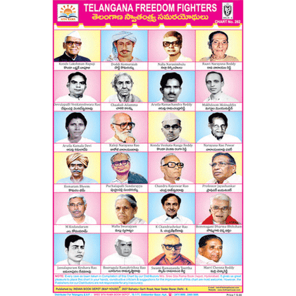 TELANGANA FREEDOM FIGHTERS CHART SIZE 12X18 (INCHS) 300GSM ARTCARD - Indian Book Depot (Map House)