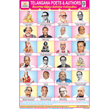 TELANGANA POETS AND AUTHORS CHART SIZE 12X18 (INCHS) 300GSM ARTCARD - Indian Book Depot (Map House)