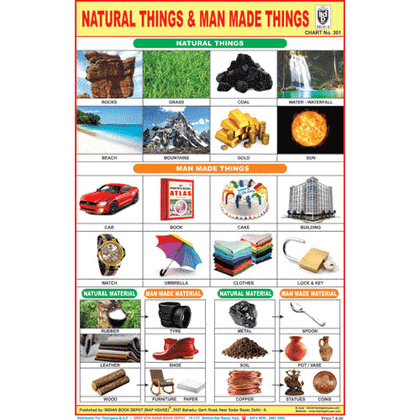 NATURAL THINGS & MAN MADE THINGS CHART SIZE 12X18 (INCHS) 300GSM ARTCARD - Indian Book Depot (Map House)
