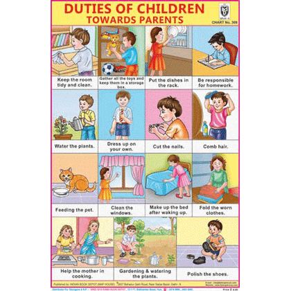 DUTIES OF CHILDREN ( TOWARDS PARENTS) CHART SIZE 12X18 (INCHS) 300GSM ARTCARD - Indian Book Depot (Map House)