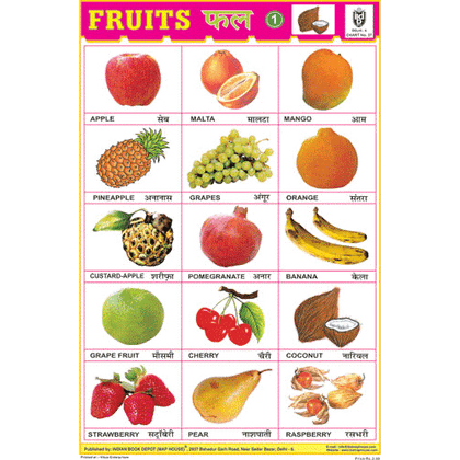 FRUITS CHART NO.1 CHART SIZE 12X18 (INCHS) 300GSM ARTCARD - Indian Book Depot (Map House)