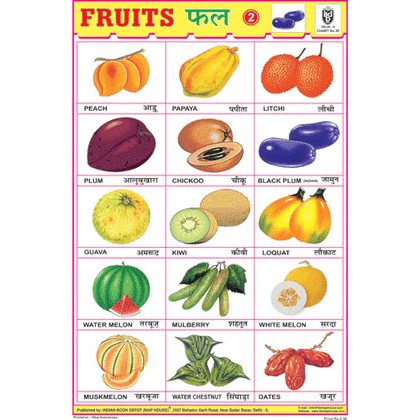 FRUITS CHART NO.2 CHART SIZE 12X18 (INCHS) 300GSM ARTCARD - Indian Book Depot (Map House)