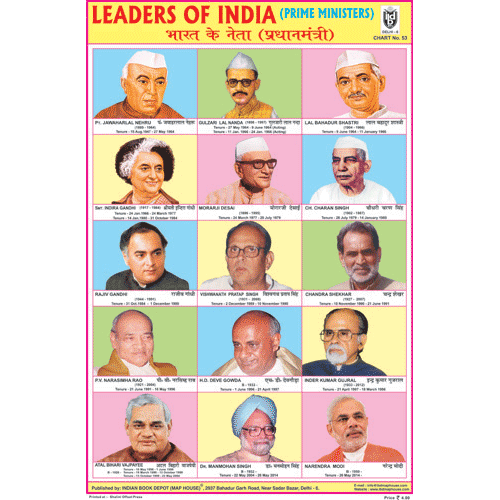 LEADERS OF INDIA (PRIME MINISTERS) SIZE 24 X 36 CMS CHART NO. 53 - Indian Book Depot (Map House)