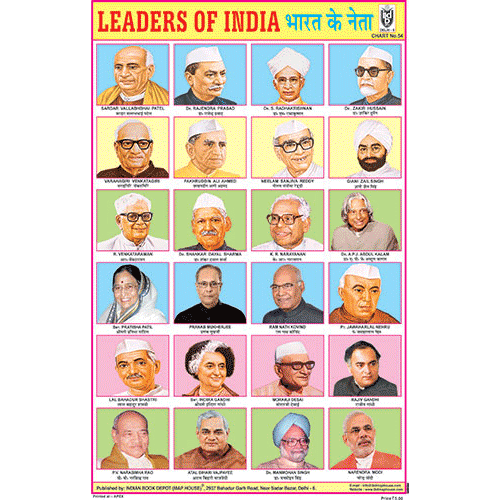 LEADERS OF INDIA (24 PHOTOS) CHART SIZE 12X18 (INCHS) 300GSM ARTCARD - Indian Book Depot (Map House)