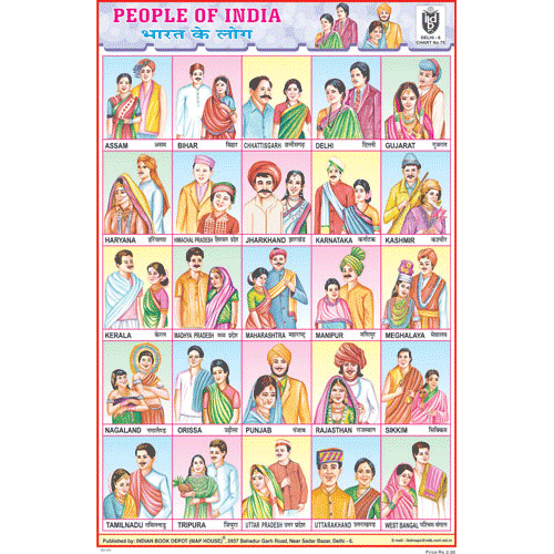 PEOPLE OF INDIA & THEIR DRESSES CHART SIZE 12X18 (INCHS) 300GSM ARTCARD - Indian Book Depot (Map House)