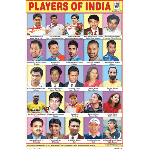 PLAYERS OF INDIA CHART SIZE 12X18 (INCHS) 300GSM ARTCARD - Indian Book Depot (Map House)