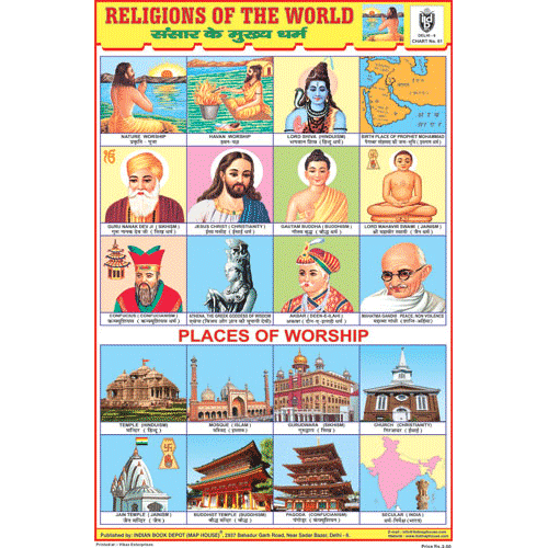 RELIGIONS OF THE WORLD SIZE 24 X 36 CMS CHART NO. 81 - Indian Book Depot (Map House)