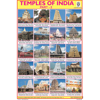 TEMPLE OF INDIA PART   1 SIZE 24 X 36 CMS CHART NO. 93 A - Indian Book Depot (Map House)