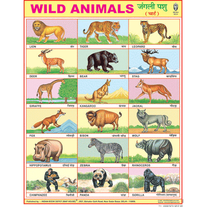WILD ANIMALS CHART SIZE 45 X 57 CMS - Indian Book Depot (Map House)