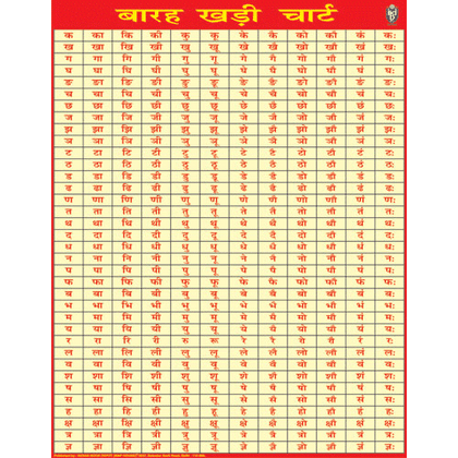 BARAH KHADI (HINDI) CHART SIZE 45 X 57 CMS - Indian Book Depot (Map House)