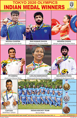 TOKYO 2020 OLYMPICS INDIAN MEDAL WINNERS  CHART SIZE 12X18 (INCHS) 300GSM ARTCARD
