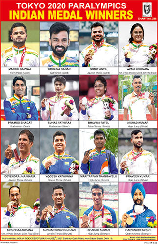 TOKYO 2020 PARALYMPICS INDIAN MEDAL WINNERS CHART SIZE 12X18 (INCHS) 300GSM ARTCARD