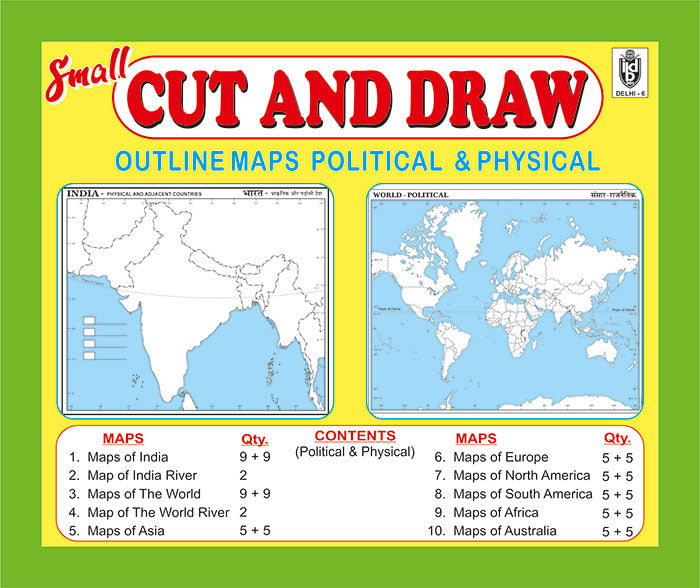 Small Cut and Draw outline map practice book SMALL size (contains assorted 100 maps) India|world|continents|political and physical maps