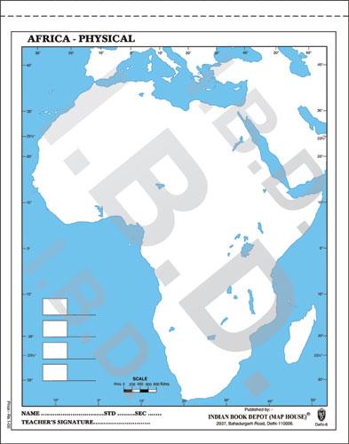 Big size | Practice Map of Africa Physical |Pack of 100 Maps| Outline Maps - Indian Book Depot (Map House)