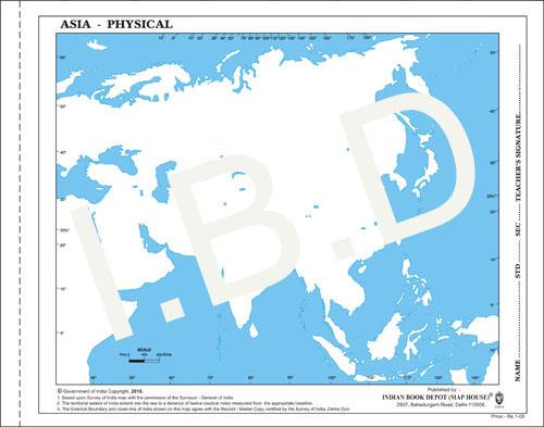 Big size | Practice Map of Asia Physical |Pack of 100 Maps| Outline Maps - Indian Book Depot (Map House)