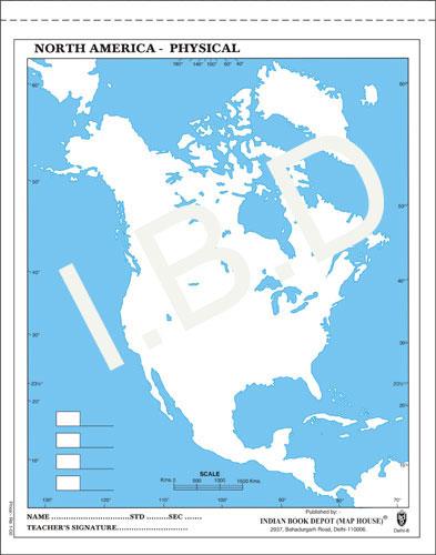 Big size | Practice Map of North America Physical |Pack of 100 Maps| Outline Maps - Indian Book Depot (Map House)