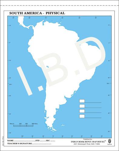 Big size | Practice Map of South America Physical |Pack of 100 Maps| Outline Maps - Indian Book Depot (Map House)