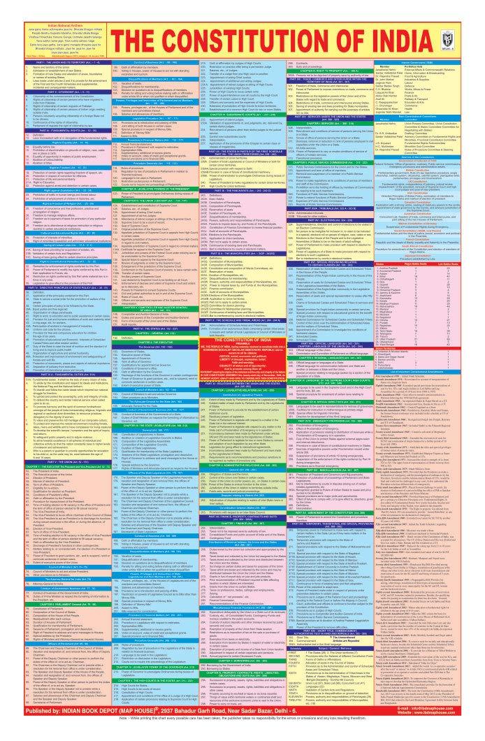 Constitution Of India chart (English, 2020 latest edition), size 58 x 90 cms - Indian Book Depot (Map House)