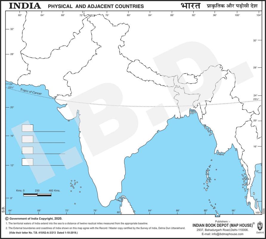 Practice Map of India Physical |Pack of 100 Maps | Small Size | Outline Maps - Indian Book Depot (Map House)