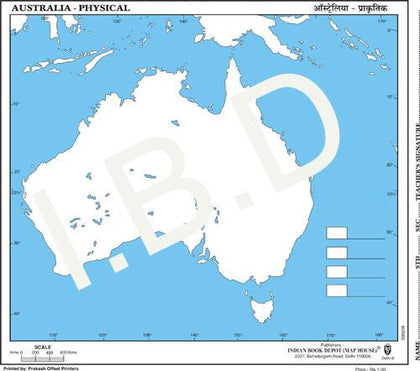 Practice Map of Australia Physical |Pack of 100 Maps | Small Size | Outline Maps - Indian Book Depot (Map House)