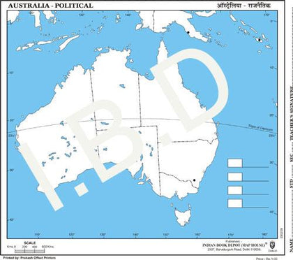 Practice Map of Australia Political |Pack of 100 Maps | Small Size | Outline Maps - Indian Book Depot (Map House)