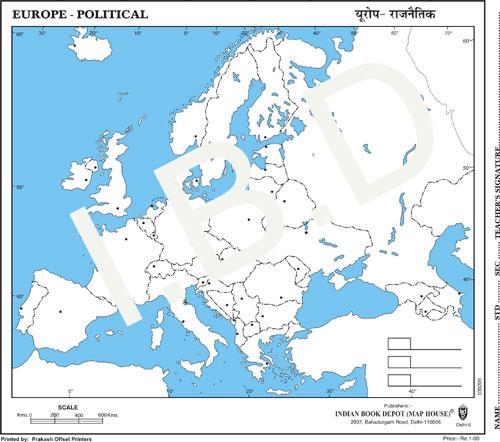 Practice Map of Europe Political |Pack of 100 Maps | Small Size | Outline Maps - Indian Book Depot (Map House)