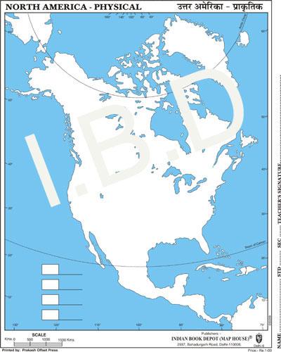 Practice Map of North America Physical |Pack of 100 Maps | Small Size | Outline Maps - Indian Book Depot (Map House)